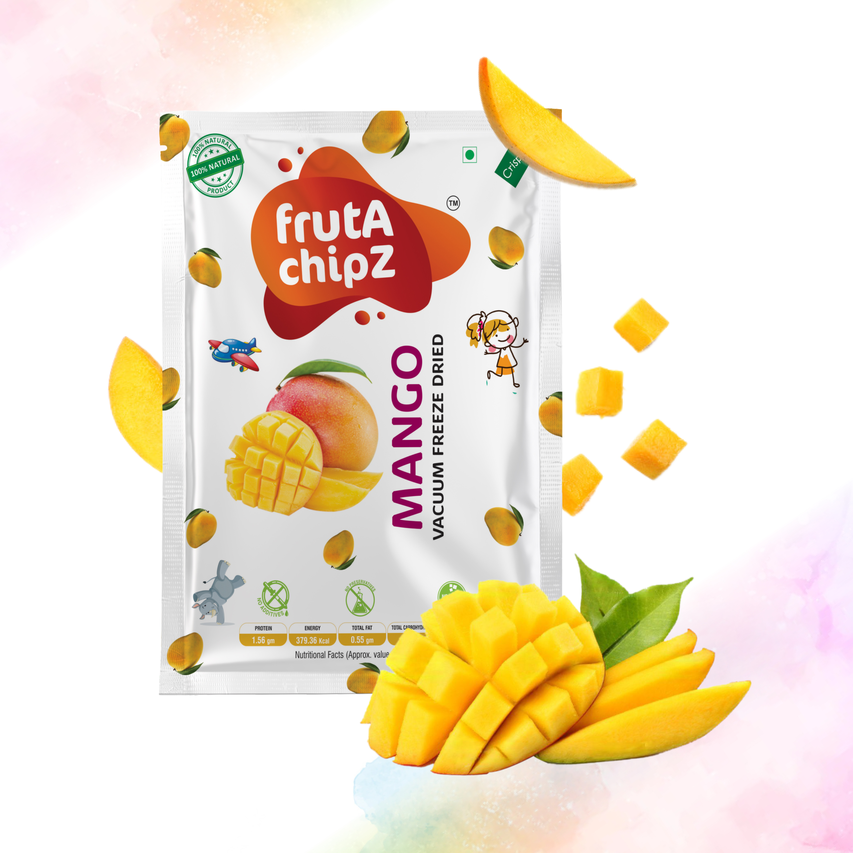 frutA chipZ Dried MANGO for Kids and Adults | 100% Natural | Healthy Mango Fruit Chips | Vacuum Freeze-Dried Fruit Slices | Pack of 5| 100 Gms | Ready to Eat | Crunchy